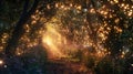 A serene and enchanted grove illuminated by the soft glow of fairy lights transports onlookers to a magical realm where