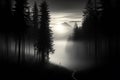 A serene, enigmatic forest, its silhouette evoking timeless tranquility in black and white