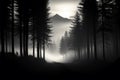 A serene, enigmatic forest, its silhouette evoking timeless tranquility in black and white