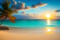 A Serene Escape: Experience the Beauty of a Beach Scene with Turquoise Waters and Golden Sand with Generative AI Royalty Free Stock Photo