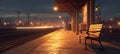 Serene Evening at Empty Train Station Platform with Warm Lighting Royalty Free Stock Photo