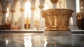 the serene face of an infant during the sacrament of baptism, with the priest's hand gently pouring water over