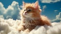 Serene Feline in the Clouds, Cute Little Kitty on a Fluffy Cloud in the Sky, Generative AI