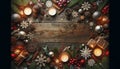 Flat Lay Christmas Composition with Candle Lights Royalty Free Stock Photo