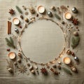 Flat Lay Christmas Composition with Candle Lights Royalty Free Stock Photo