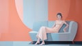 Serene Figurative Art: Woman On Couch In Pink And Orange