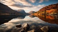 Serene Autumn Colours On A Mountain Lake At Sunset Royalty Free Stock Photo