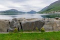 Serene fjord.View in the Heart of Lush Green Mountains During Early Morning Royalty Free Stock Photo