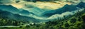 Serene Foggy Landscape in the Jungle Aerial Shot