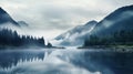 serene foggy mountain lake