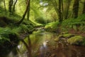 serene forest clearing with trickling stream and peaceful surroundings Royalty Free Stock Photo