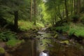 serene forest clearing with trickling stream and peaceful surroundings Royalty Free Stock Photo