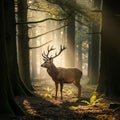Serene forest, illuminated by rays of sunlight filtering through Royalty Free Stock Photo