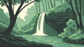 Serene Forest Landscape with Hidden Waterfall, vector design Generative AI Royalty Free Stock Photo
