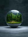 serene forest landscape inside glass sphere Royalty Free Stock Photo