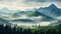 A serene forest landscape with misty mountains 1