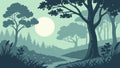 Serene Forest Landscape at Twilight with a Gentle Moonlight Glow, vector design Generative AI Royalty Free Stock Photo
