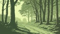 Serene Forest Path Leading Through Ancient, Whispering Trees, vector design Generative AI Royalty Free Stock Photo