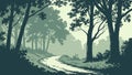 Serene forest path winding through dense woods, symbolizing journey and tranquility, vector design Generative AI Royalty Free Stock Photo