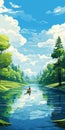 Sunny Day River Illustration In Pixelated Landscape Style Royalty Free Stock Photo