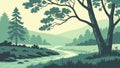 Serene Forest River with Lush Greenery, vector design Generative AI Royalty Free Stock Photo
