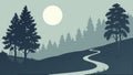 Serene Forest Road with Pine Trees Under Moonlight Nature Vector, vector design Generative AI Royalty Free Stock Photo