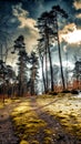 Forest Path Under Dramatic Sky Royalty Free Stock Photo