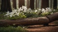 Serene White Flowers Blooming on Fallen Log in Forest Royalty Free Stock Photo