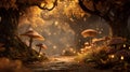 A forest scene with many mushrooms and a path Royalty Free Stock Photo