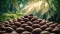 Dark Chocolate Stones in Dewy Forest Setting Royalty Free Stock Photo