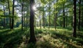 Sunlit Forest With Lush Greenery and Majestic Tall Trees