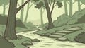 Serene forest stream with winding path, evoking peace and natural beauty, vector design Generative AI Royalty Free Stock Photo