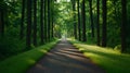 serene forest trail surrounded by lush greenery and sunlight Royalty Free Stock Photo