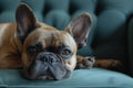 Relaxed french bulldog lounging on couch