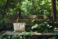 Serene garden bench with tote bag