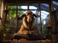 Yoga goat in garden