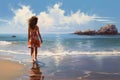 Serene Girl on beach sunset view. Generate Ai