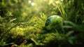 The serene globe resting gently on vibrant moss in a lush forest setting. AI generated image Royalty Free Stock Photo