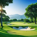 A Serene Golf Course Green with a Beautiful View