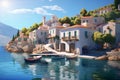 Serene Greek Coastal Village. AI
