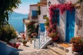 Serene Greek Coastal Village. AI