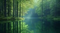 Serene Green Forest Lake Reflecting Trees Royalty Free Stock Photo