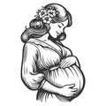 Serene happy Pregnant Woman sketch vector