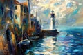 Serene Harbor at Dawn.A Vibrant Impressionist Vision of a Coastal Village