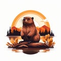 Vibrant Beaver Illustration: Vintage Poster Design With Classic Tattoo Motifs