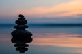 Serene Harmony: Zen Stones Silhouette at Sunset Stillness Royalty Free Stock Photo