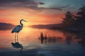 Serene Heron lake sunset. Generate Ai