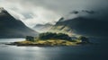 Serene Highland Island: A Cabincore Escape In Misty Scottish Landscapes Royalty Free Stock Photo