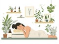 A serene illustration of an aromatherapy massage therapy session in progress. Royalty Free Stock Photo