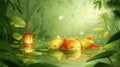 Serene Golden Fish Sleeping on Lily Pads in a Magical Forest Pond at Night Royalty Free Stock Photo